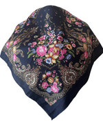 Traditional Polish Folk Head Scarf - Royal Collection, Navy