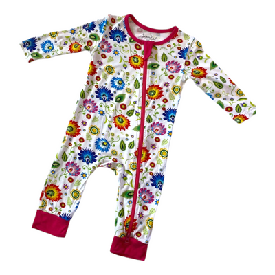 Polish Folk Art Floral Long Sleeve Dual Zipper Baby Rompers