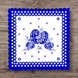 Blue Dot Polish Pottery Easter Eggs Square Doily with Scalloped Edges 13.5"