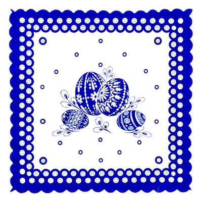 Blue Dot Polish Pottery Easter Eggs Square Doily with Scalloped Edges 13.5