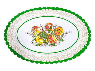 Polish Folk Easter Eggs with Chicks & Rooster Oval Doily 18.5