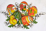 Polish Folk Easter Eggs with Chicks & Rooster Round Doily 13.5"x13.5"