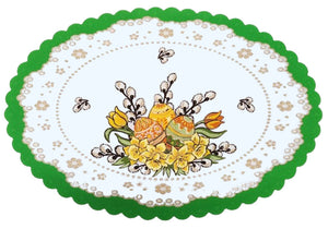 Polish Traditional Easter Eggs with Pussy Willows Oval Doily 18.5"x12.5"