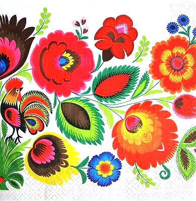 Polish Folk Art Lowicz Rooster on Flowers Napkins, Set of 20 | Taste of ...