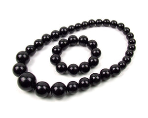 FolkFashion Wooden Bead Necklace and Bracelet Set - Black - Taste of Poland
 - 1