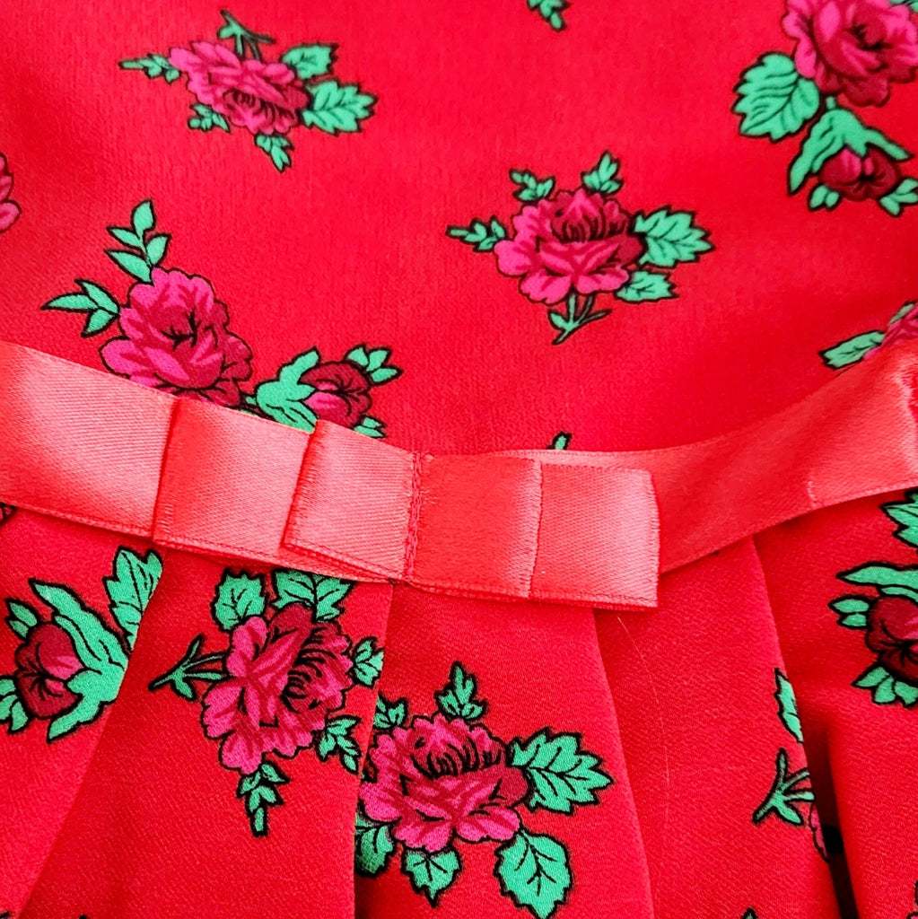 Handmade Baby Girl Toddler Polish Floral Folk Art Dress, Red XS (1-2 Y