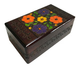 Polish Folk Floral Wooden Box with Brass Inlays and Inside Compartments