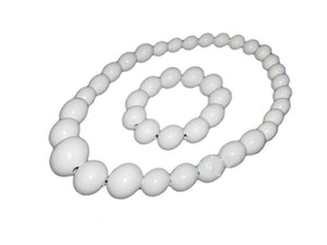 Handmade Wooden Bead Necklace and Bracelet Set (Korale Goralskie)- White